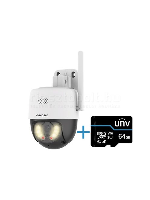 Videosec PT-23-40WAL-64G forgatható IP kamera  (WiFi, 3MP, StarLight, FullColor, IR30m, LED10m, 4mm, SD, Mikrofon)